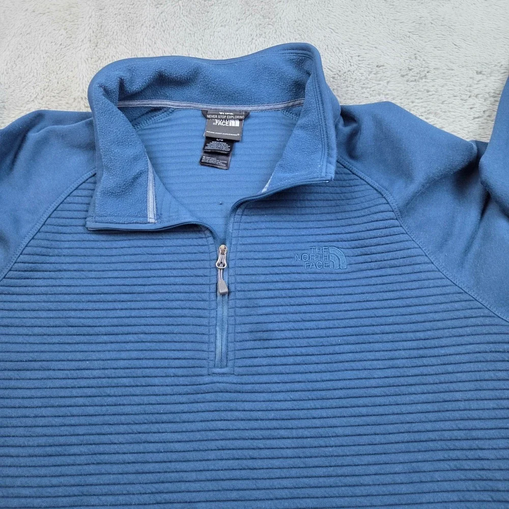 The North Face Quarter Zip Pullover Mens L Ribbed Textured Logo Activewear Blue